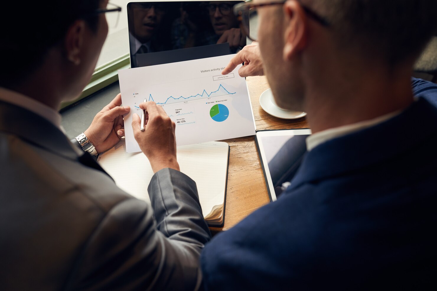 Advisory experts analyzing business performance data and creating strategy reports for Nuwa Partners clients.